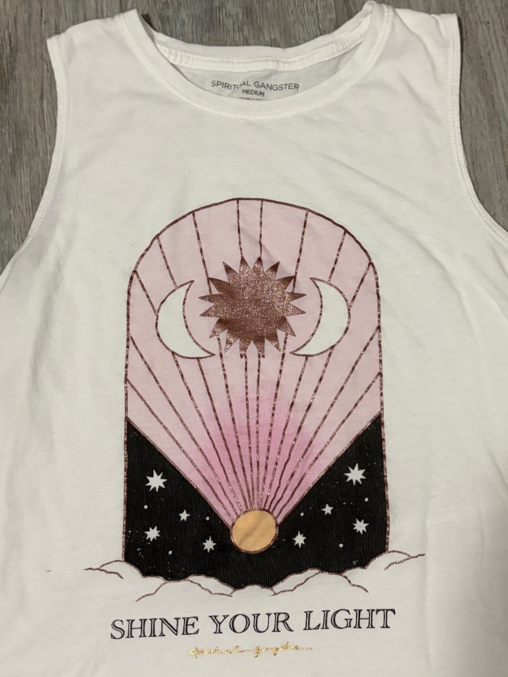 Women's Spiritual Gangster "Shine Your Light" White Tank - MEDIUM